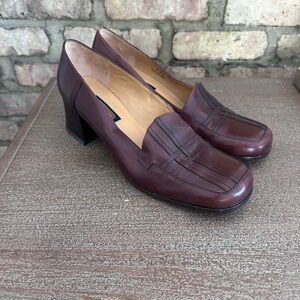 Coach Women's Brown Leather Penny Loafer Block Heels